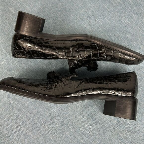 Stuart Weitzman Oxfords Vintage Black Patent Leather Loafers Size 8 M - Picture 5 of 11